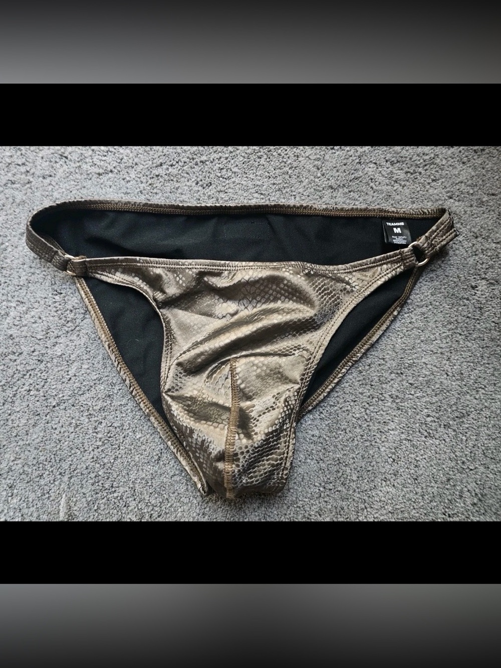 TEAMM8 Size Medium Flex Brief 100% PU Leather Python Bronze Metallic Swim Bikini